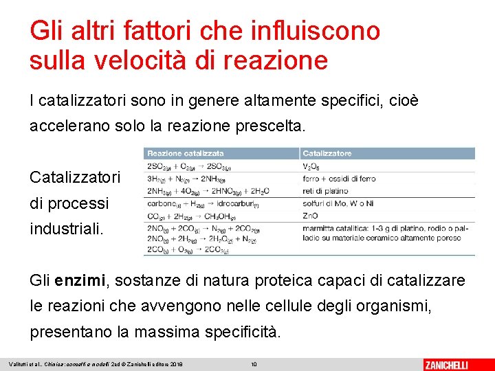 Gli altri fattori che influiscono sulla velocità di reazione I catalizzatori sono in genere