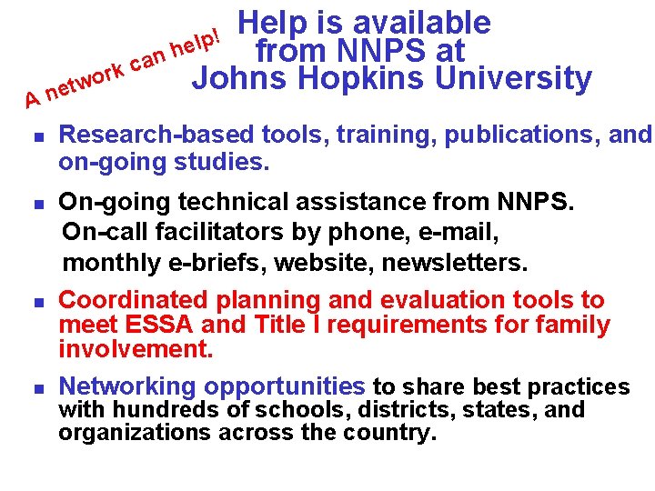 A n n o n a c rk netw Help is available from NNPS