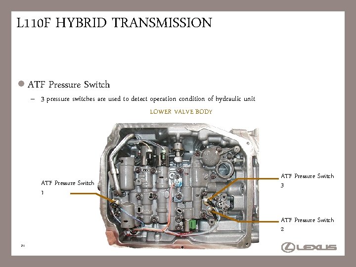 L 110 F HYBRID TRANSMISSION l ATF Pressure Switch – 3 pressure switches are