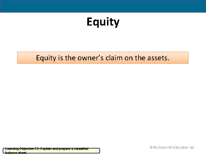 4 - 68 Equity is the owner’s claim on the assets. Learning Objective C