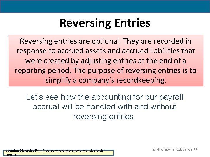 Reversing Entries Reversing entries are optional. They are recorded in response to accrued assets