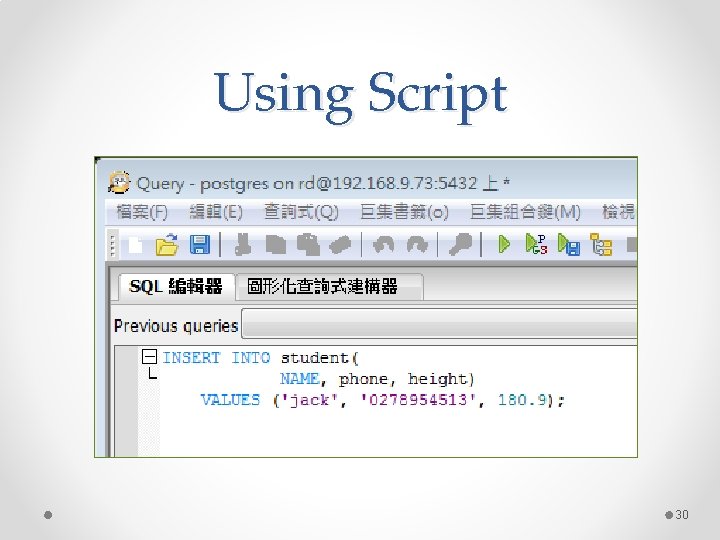 Using Script 30 Using Script 30