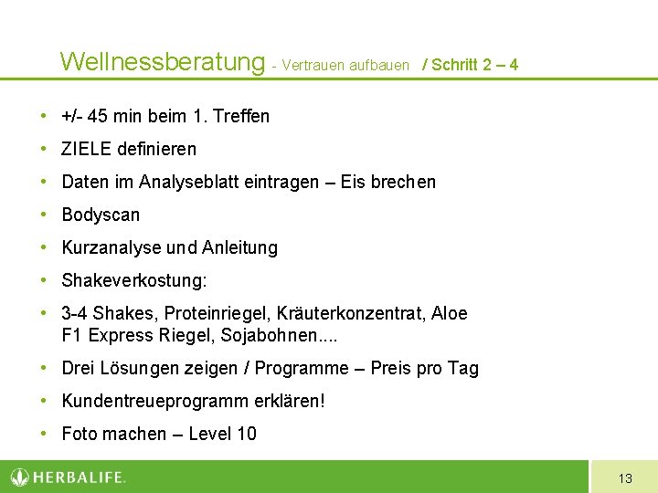 Wellnessberatung - Vertrauen aufbauen / Schritt 2 – 4 • +/- 45 min beim