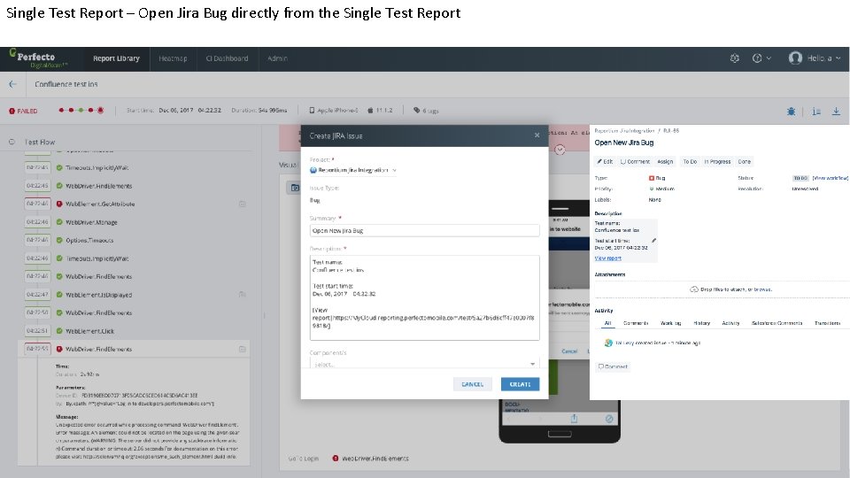 Single Test Report – Open Jira Bug directly from the Single Test Report 