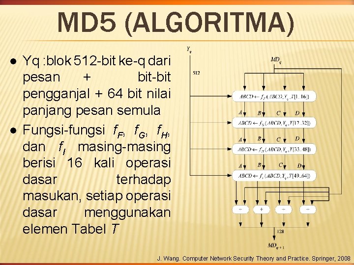 MD 5 (ALGORITMA) l l Yq : blok 512 -bit ke-q dari pesan +