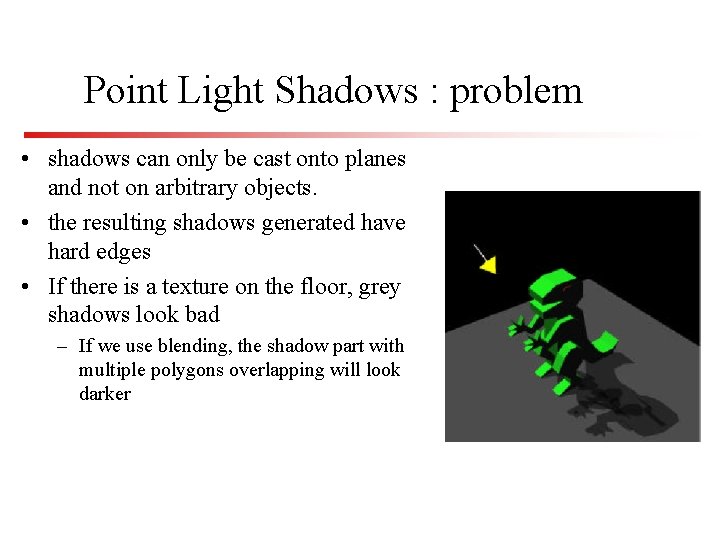 Point Light Shadows : problem • shadows can only be cast onto planes and