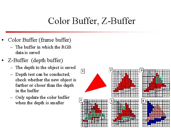 Color Buffer, Z-Buffer • Color Buffer (frame buffer) – The buffer in which the