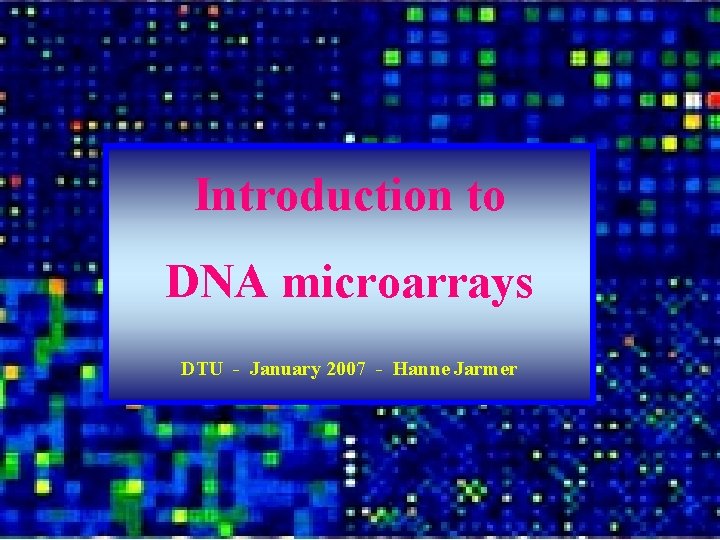 Introduction to DNA microarrays DTU - January 2007 - Hanne Jarmer 