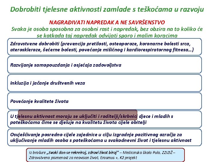 Dobrobiti tjelesne aktivnosti zamlade s teškoćama u razvoju NAGRAĐIVATI NAPREDAK A NE SAVRŠENSTVO Svaka