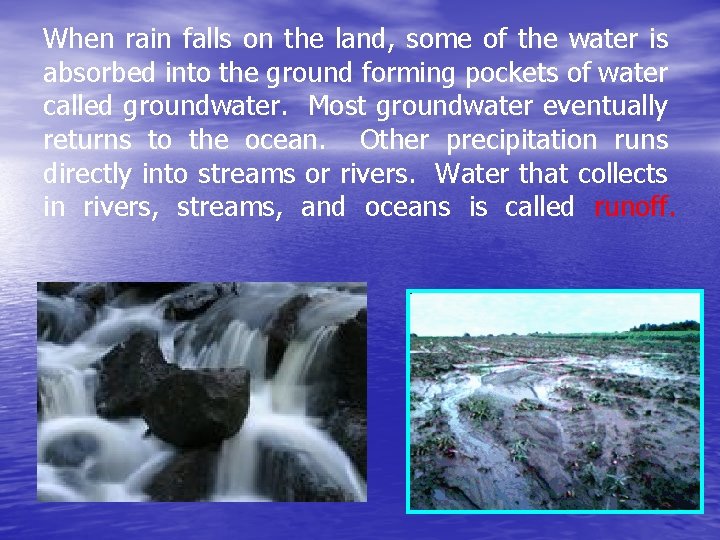 When rain falls on the land, some of the water is absorbed into the