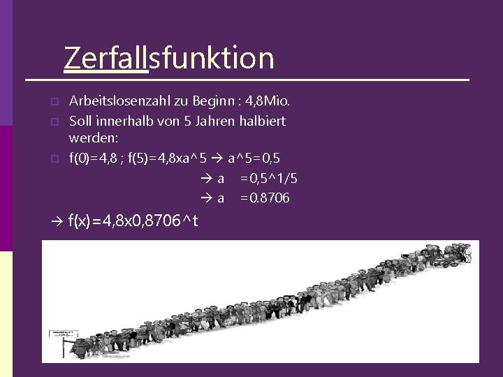 Zerfallsfunktion p p p Arbeitslosenzahl zu Beginn : 4, 8 Mio. Soll innerhalb von