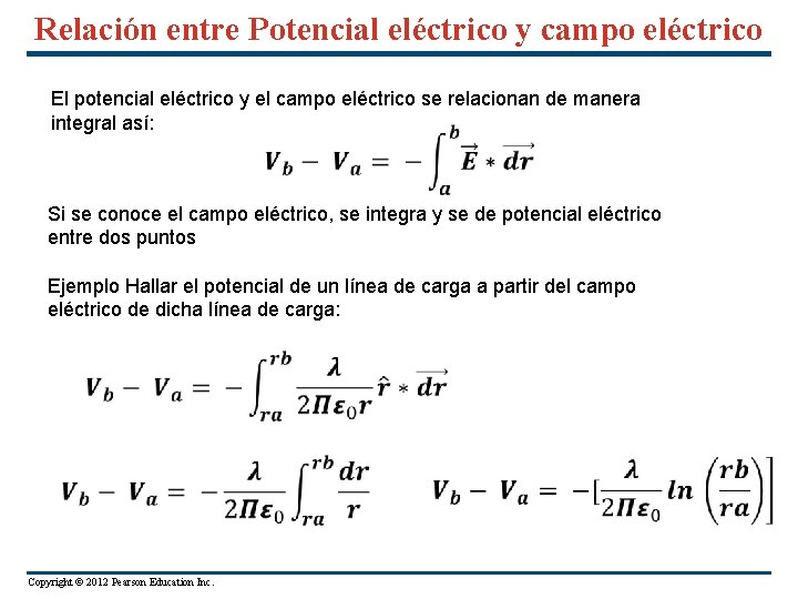 Relación entre Potencial eléctrico y campo eléctrico El potencial eléctrico y el campo eléctrico