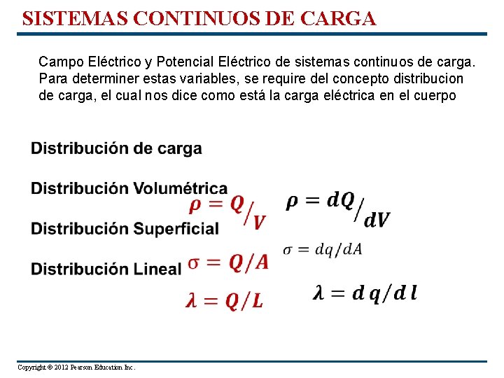 SISTEMAS CONTINUOS DE CARGA Campo Eléctrico y Potencial Eléctrico de sistemas continuos de carga.