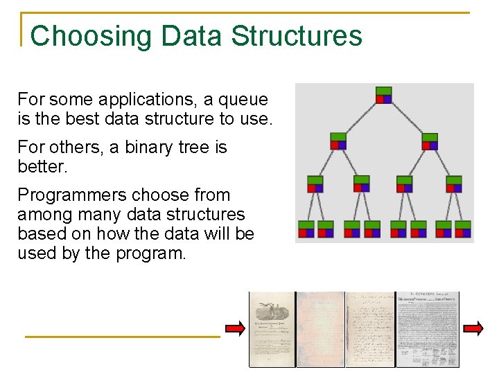 Choosing Data Structures For some applications, a queue is the best data structure to