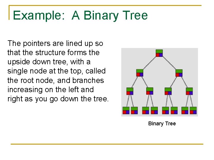Example: A Binary Tree The pointers are lined up so that the structure forms