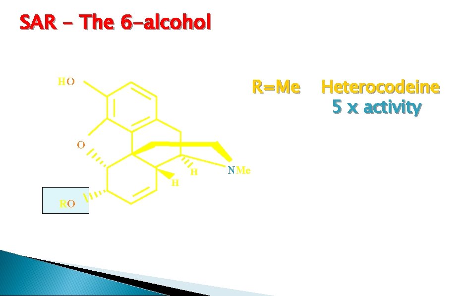 SAR - The 6 -alcohol HO R=Me O RO H H NMe Heterocodeine 5