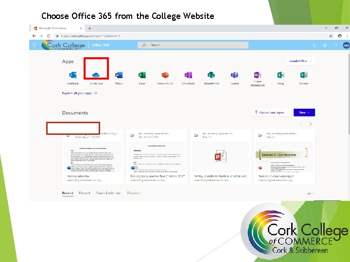 Choose Office 365 from the College Website 