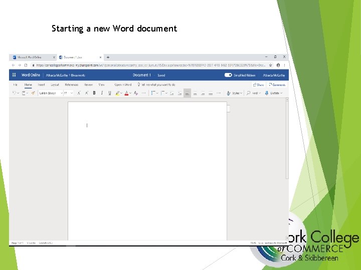 Starting a new Word document 