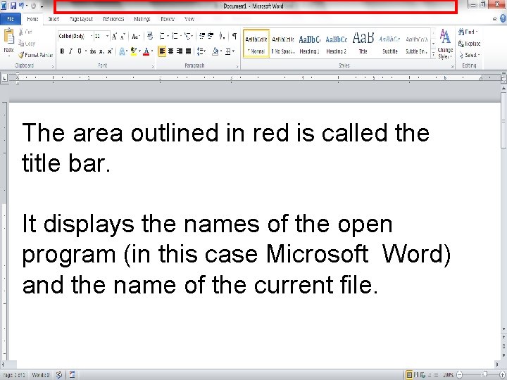 The area outlined in red is called the title bar. It displays the names