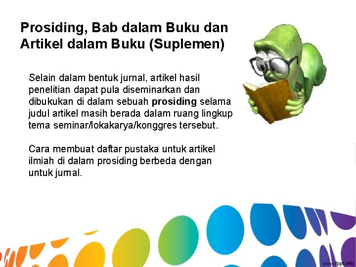 Prosiding, Bab dalam Buku dan Artikel dalam Buku (Suplemen) Selain dalam bentuk jurnal, artikel