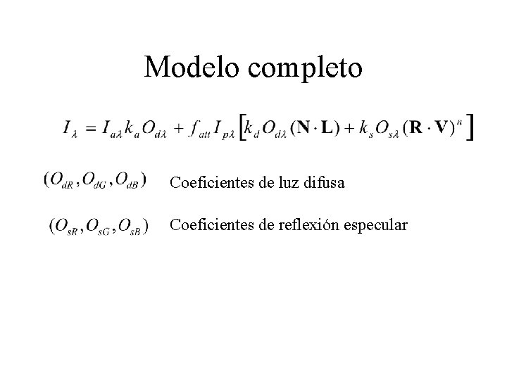 Modelo completo Coeficientes de luz difusa Coeficientes de reflexión especular 