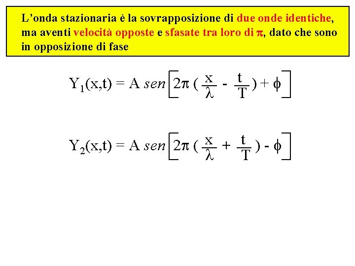 L’onda stazionaria è la sovrapposizione di due onde identiche, ma aventi velocità opposte e