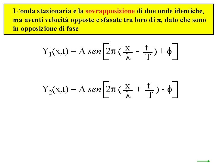 L’onda stazionaria è la sovrapposizione di due onde identiche, ma aventi velocità opposte e