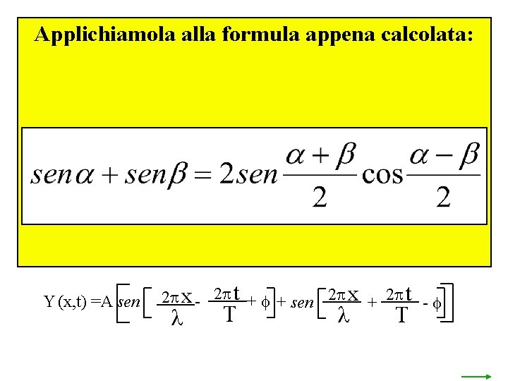 Applichiamola alla formula appena calcolata: Y (x, t) =A sen 2 p x -