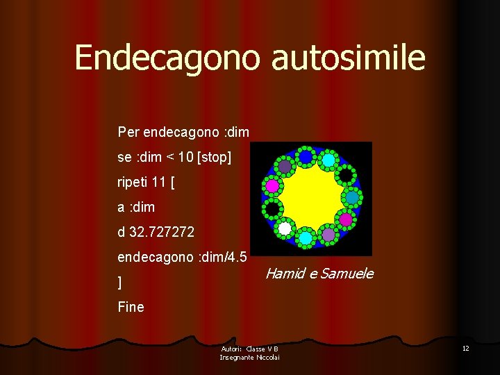 Endecagono autosimile Per endecagono : dim se : dim < 10 [stop] ripeti 11