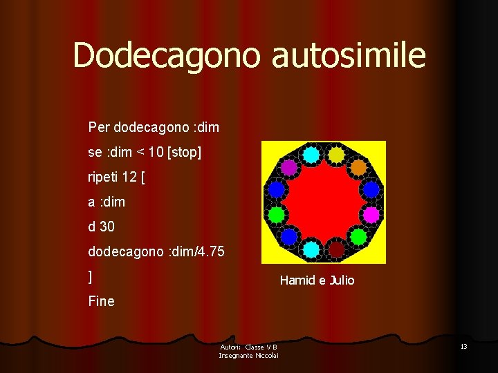 Dodecagono autosimile Per dodecagono : dim se : dim < 10 [stop] ripeti 12