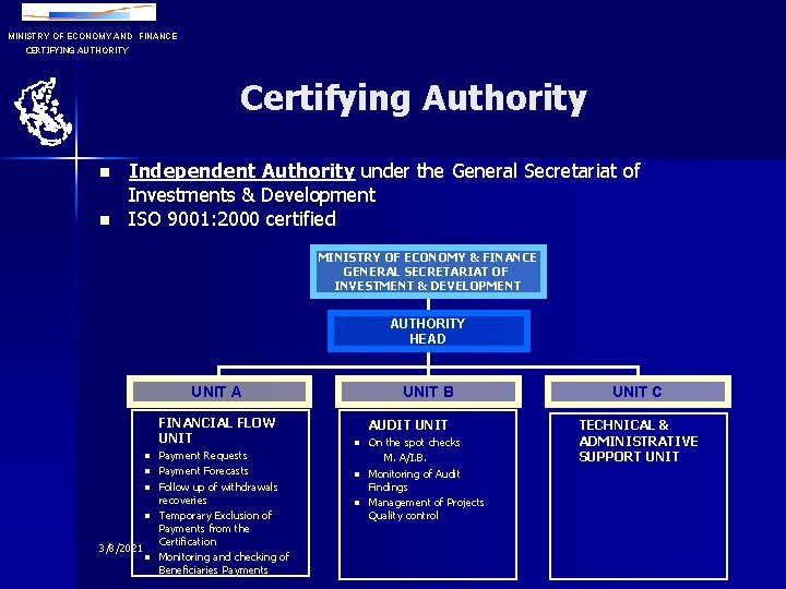 MINISTRY OF ECONOMY AND FINANCE CERTIFYING AUTHORITY Certifying Authority n n Independent Authority under