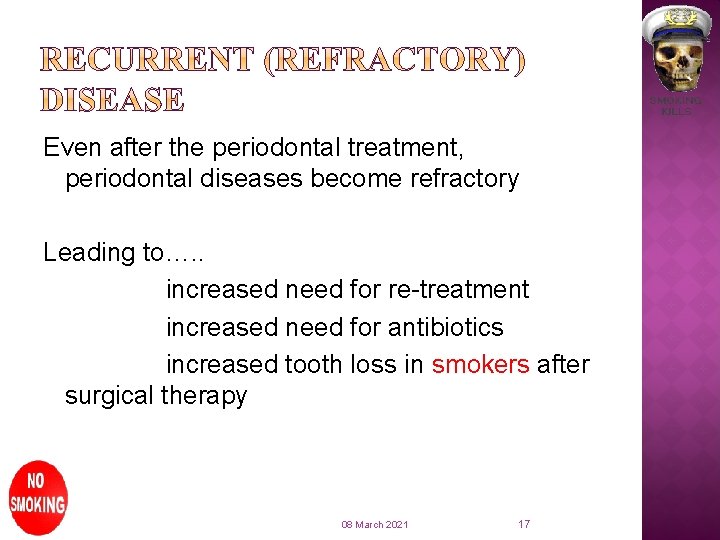 Even after the periodontal treatment, periodontal diseases become refractory Leading to…. . increased need
