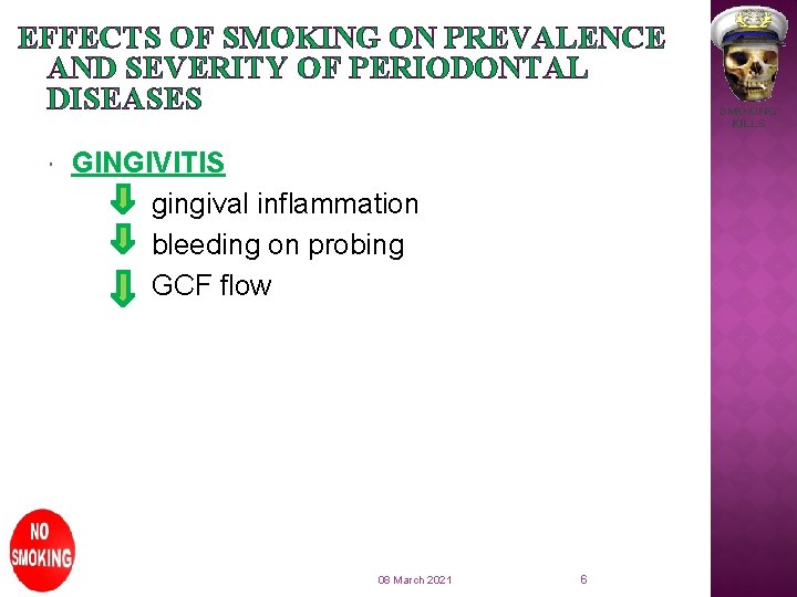 EFFECTS OF SMOKING ON PREVALENCE AND SEVERITY OF PERIODONTAL DISEASES GINGIVITIS gingival inflammation bleeding