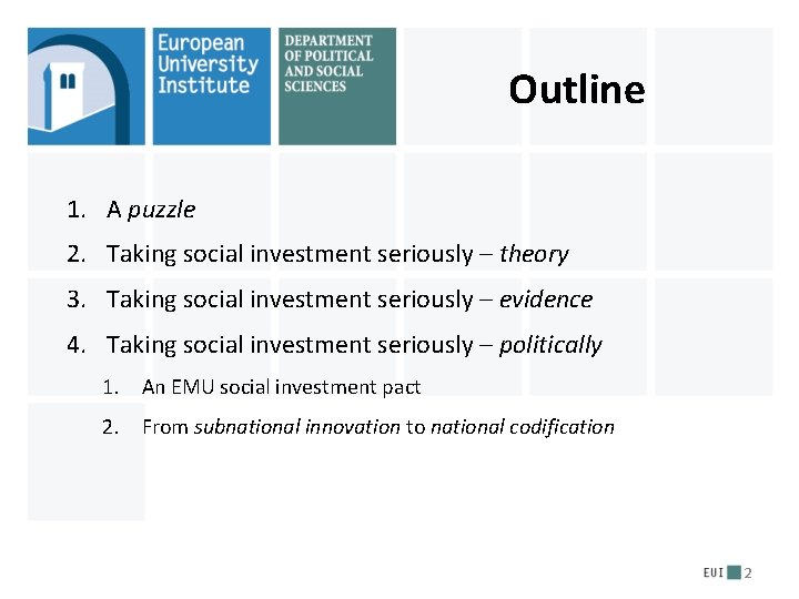 Outline 1. A puzzle 2. Taking social investment seriously – theory 3. Taking social Outline 1. A puzzle 2. Taking social investment seriously – theory 3. Taking social