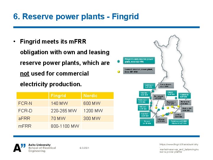6. Reserve power plants - Fingrid • Fingrid meets its m. FRR obligation with