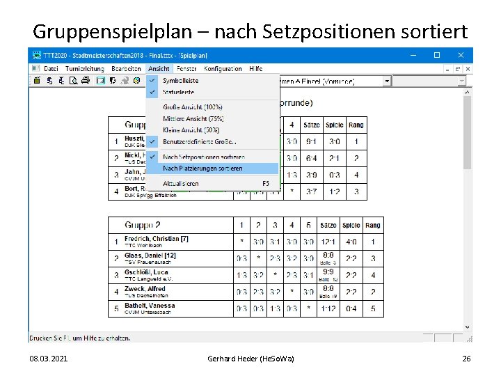 Gruppenspielplan – nach Setzpositionen sortiert 08. 03. 2021 Gerhard Heder (He. So. Wa) 26