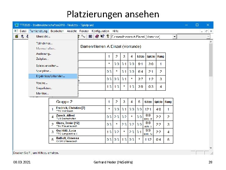 Platzierungen ansehen 08. 03. 2021 Gerhard Heder (He. So. Wa) 28 