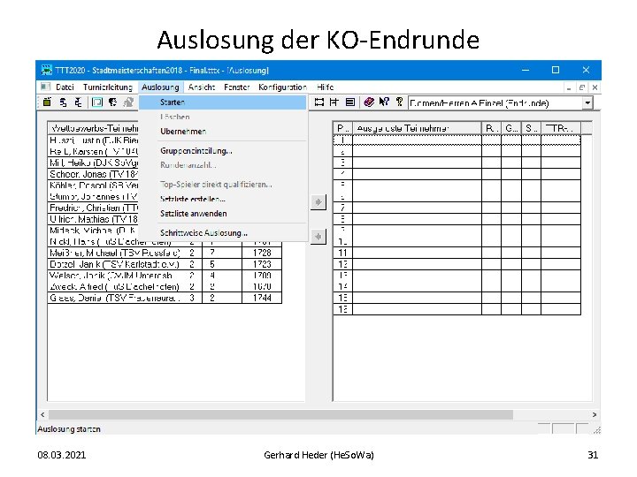 Auslosung der KO-Endrunde 08. 03. 2021 Gerhard Heder (He. So. Wa) 31 