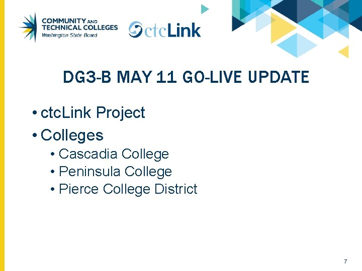 DG 3 -B MAY 11 GO-LIVE UPDATE • ctc. Link Project • Colleges •