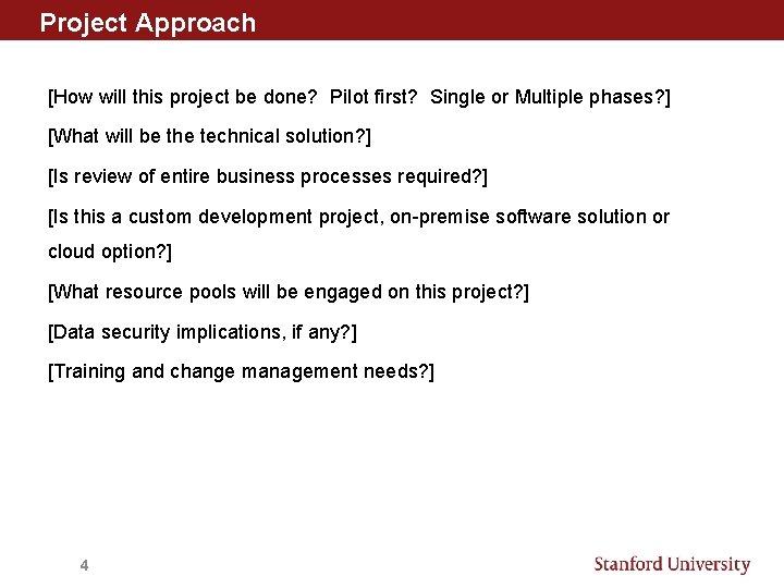 Project Approach [How will this project be done? Pilot first? Single or Multiple phases?