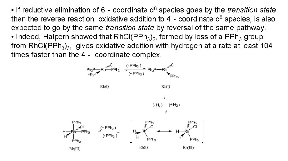 • If reductive elimination of 6‐coordinate d 6 species goes by the transition • If reductive elimination of 6‐coordinate d 6 species goes by the transition