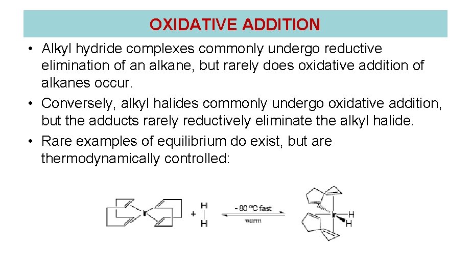 OXIDATIVE ADDITION • Alkyl hydride complexes commonly undergo reductive elimination of an alkane, but OXIDATIVE ADDITION • Alkyl hydride complexes commonly undergo reductive elimination of an alkane, but