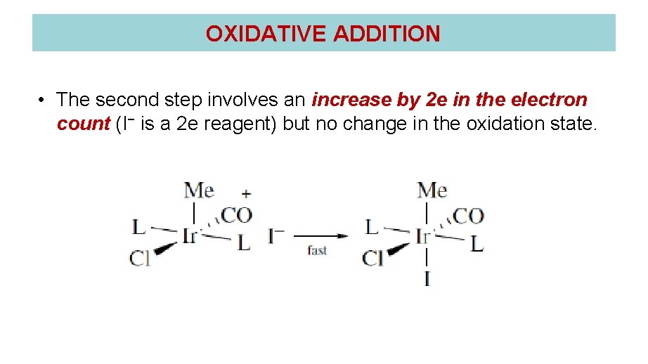 OXIDATIVE ADDITION • The second step involves an increase by 2 e in the OXIDATIVE ADDITION • The second step involves an increase by 2 e in the