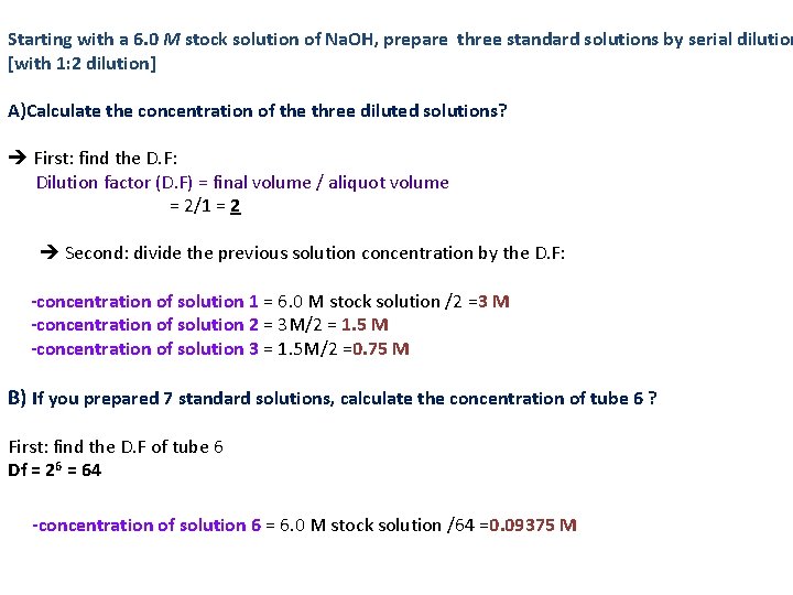 Starting with a 6. 0 M stock solution of Na. OH, prepare three standard Starting with a 6. 0 M stock solution of Na. OH, prepare three standard