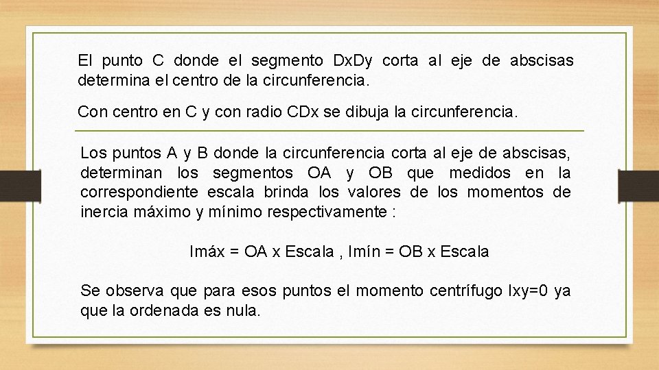 El punto C donde el segmento Dx. Dy corta al eje de abscisas determina El punto C donde el segmento Dx. Dy corta al eje de abscisas determina