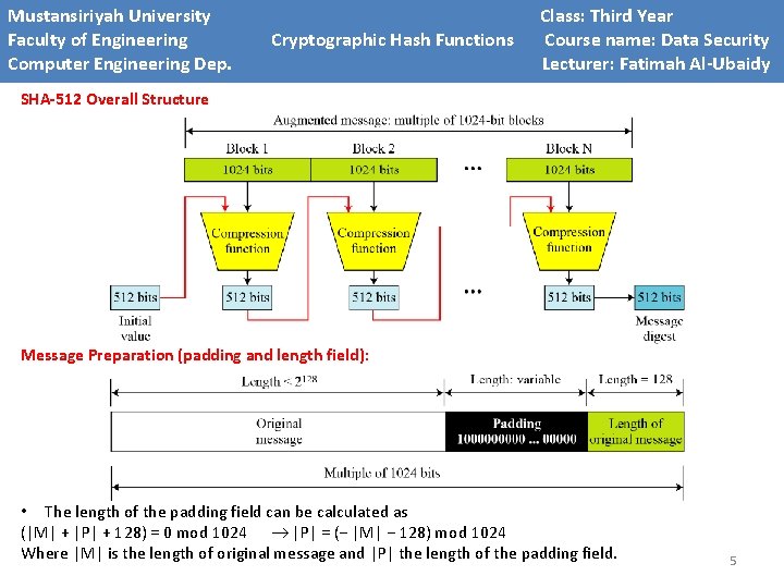 Mustansiriyah University Class: Third Year Faculty of Engineering Cryptographic Hash Functions Course name: Data Mustansiriyah University Class: Third Year Faculty of Engineering Cryptographic Hash Functions Course name: Data