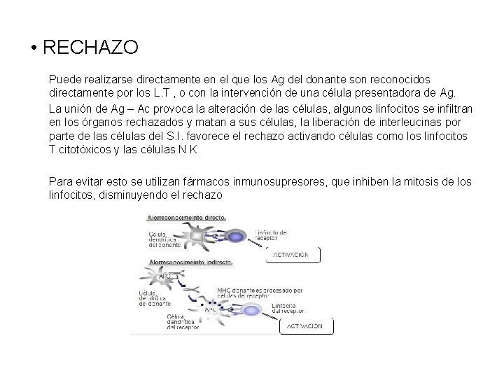  • RECHAZO Puede realizarse directamente en el que los Ag del donante son