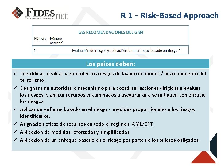 R 1 - Risk-Based Approach Los países deben: ü ü ü Identificar, evaluar y