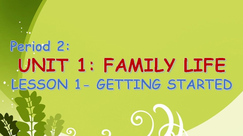 Period 2: UNIT 1: FAMILY LIFE LESSON 1 - GETTING STARTED 