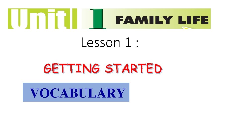 Lesson 1 : GETTING STARTED VOCABULARY 